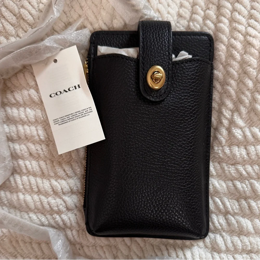 Coach NWT Turnlock Chain Phone Crossbody Bag Black Pebble Leather - Picture 4 of 11